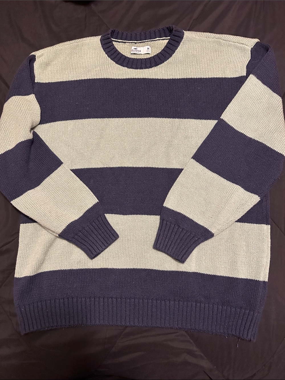 Hollister Navy & Light Gray Wide-Stripe Crewneck Sweater